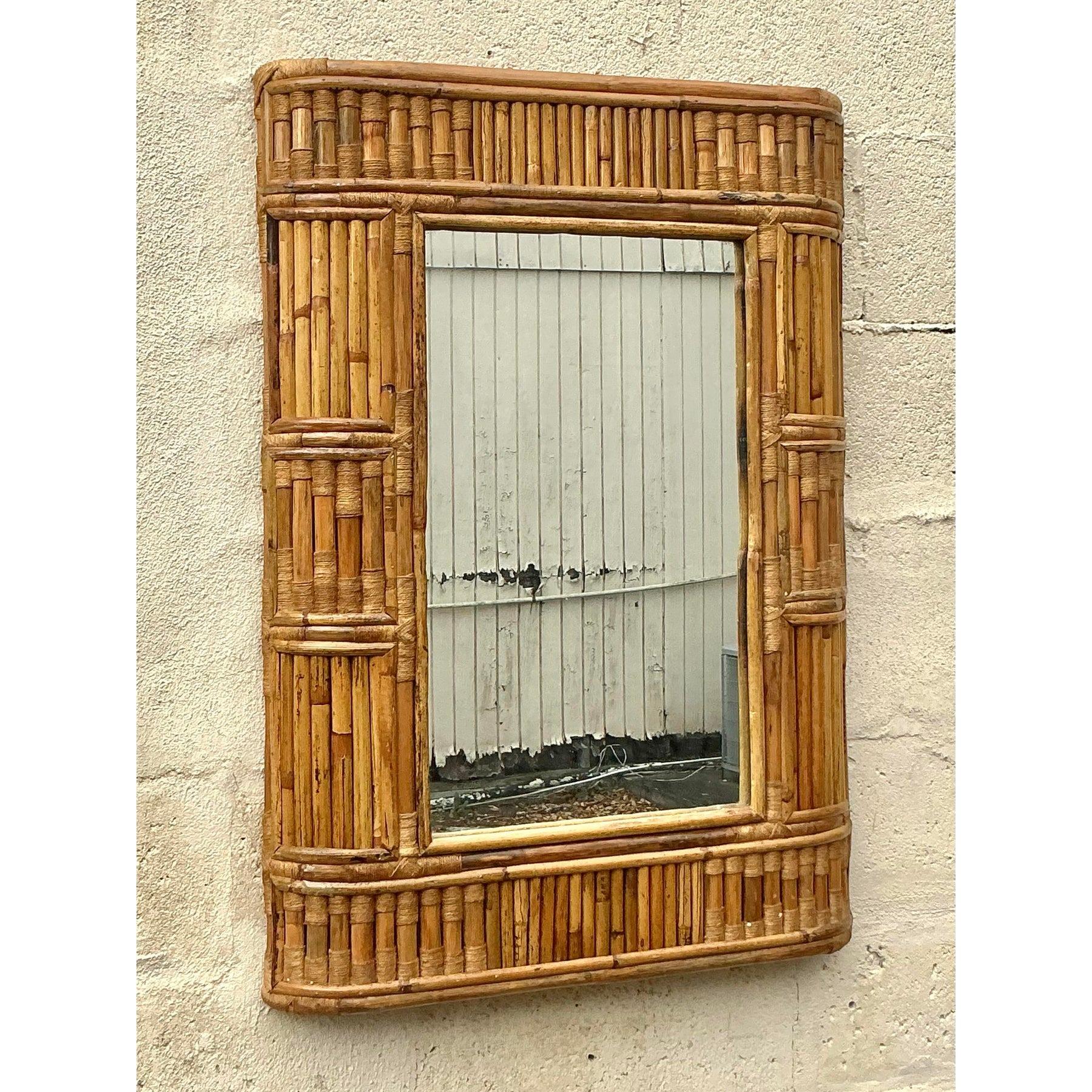 Filippino Specchio di bambù avvolto in stile boho vintage in vendita