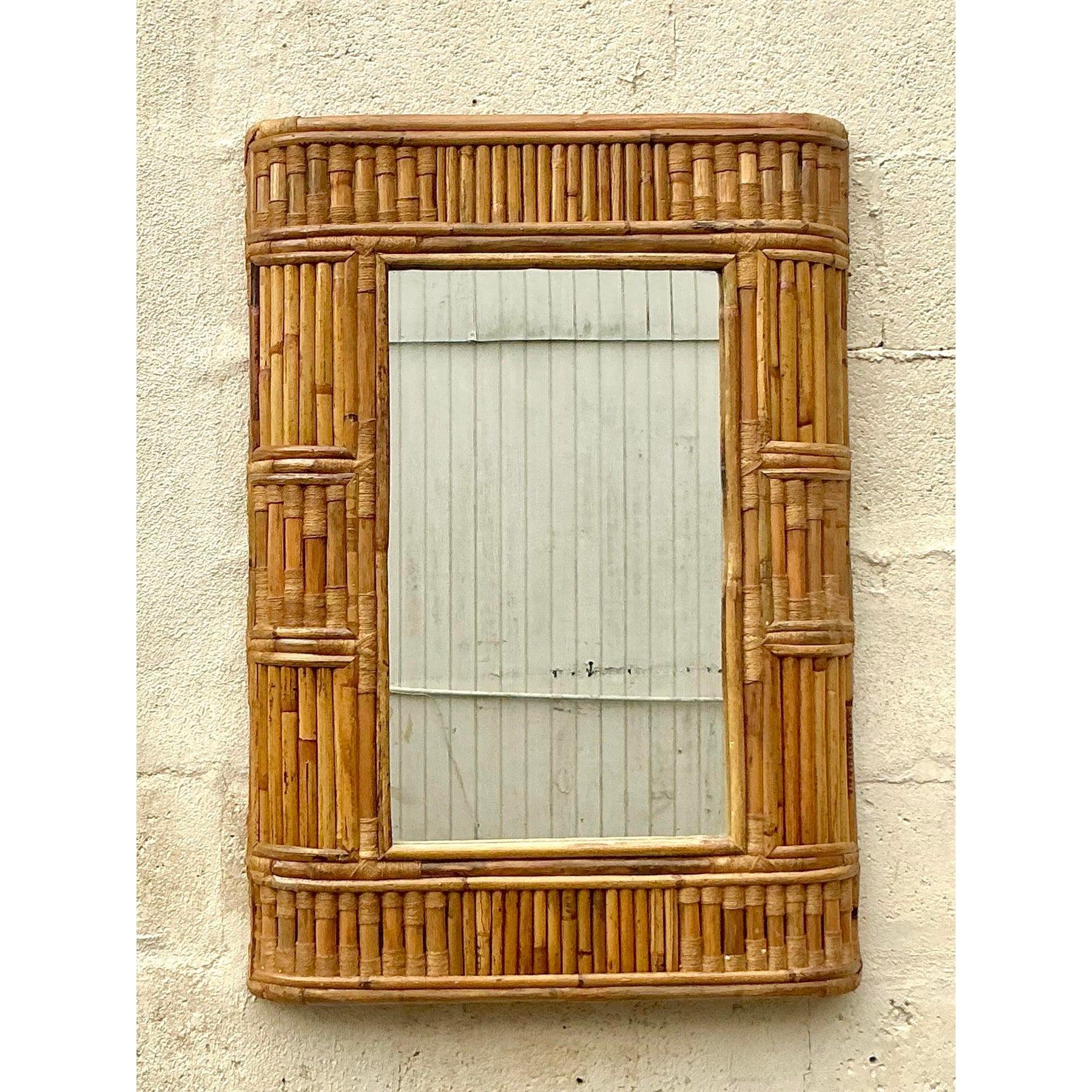 XX secolo Specchio di bambù avvolto in stile boho vintage in vendita