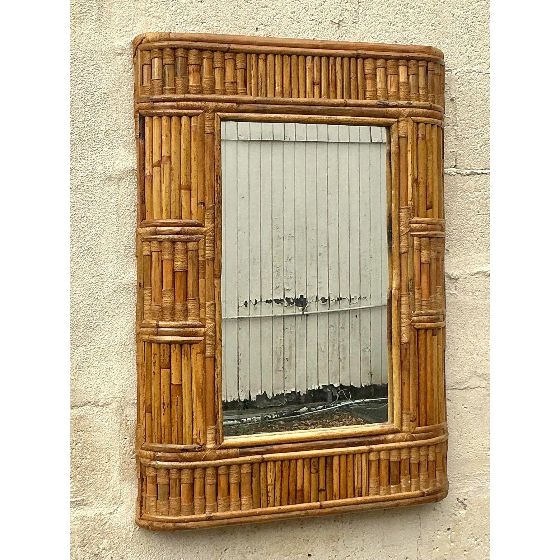 Specchio di bambù avvolto in stile boho vintage in vendita 2