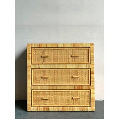 Vintage Boho Wrapped Rattan Chest of Drawers