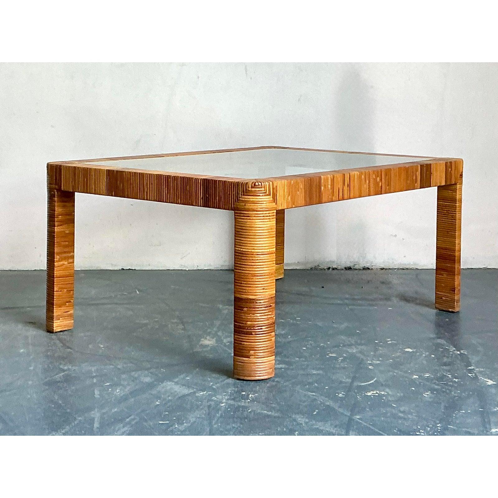 Mesa baja de ratán vintage boho de Bielecky Brothers siglo XX en venta