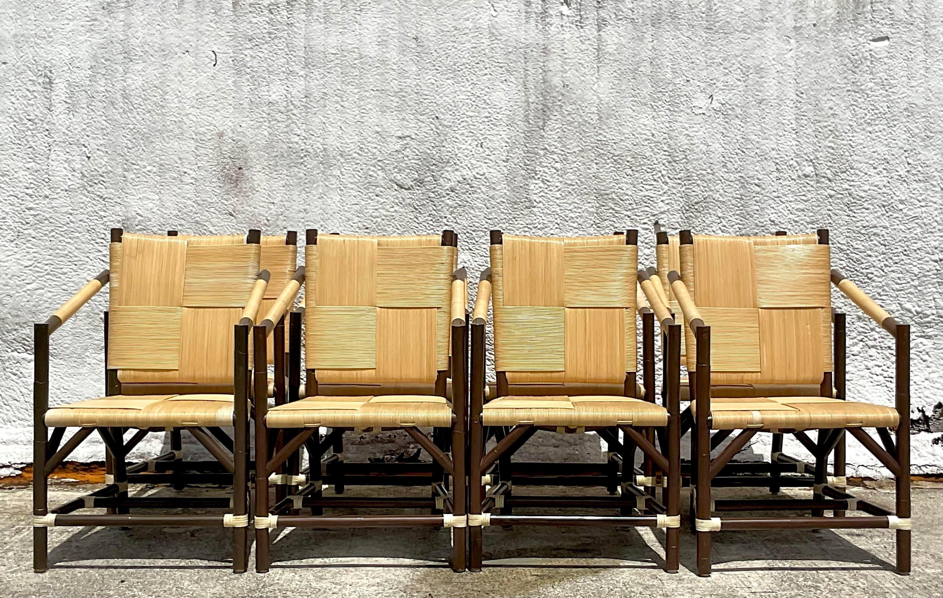 Vintage Boho Wrapped Rattan Dining Chairs After John Hutton for Donghia-Set of 8 4