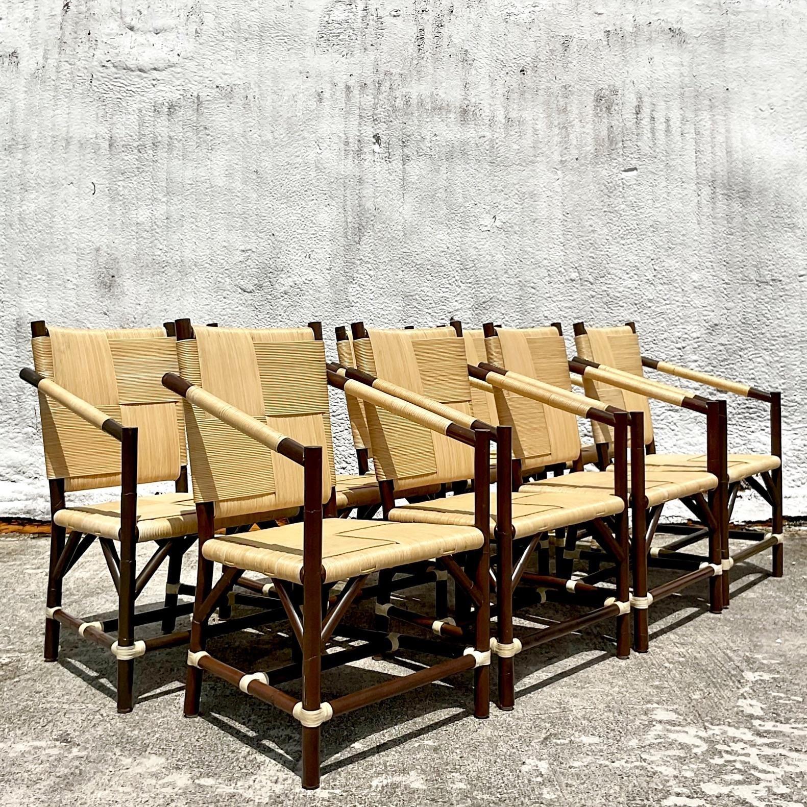 Vintage Boho Wrapped Rattan Dining Chairs After John Hutton for Donghia-Set of 8 5