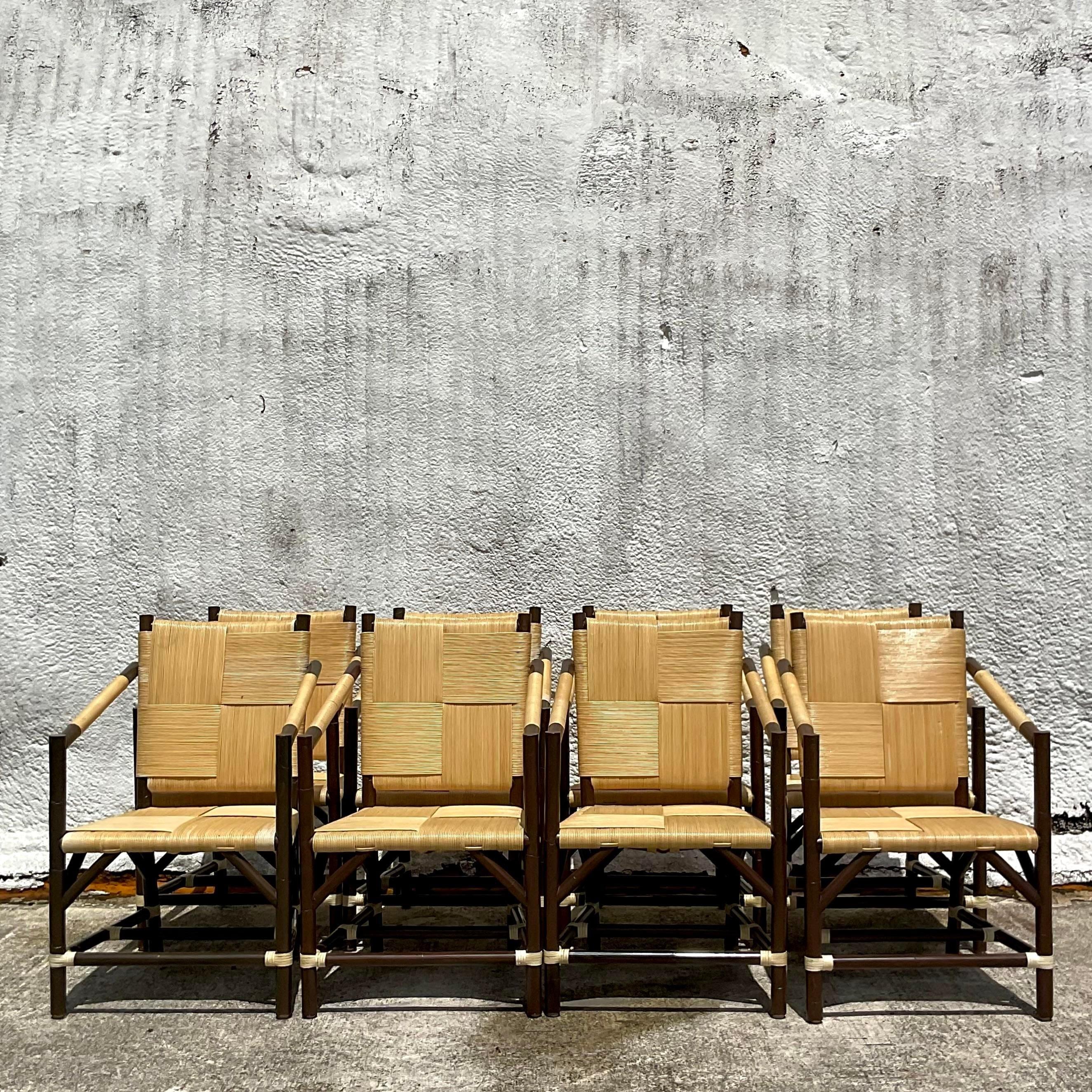 Vintage Boho Wrapped Rattan Dining Chairs After John Hutton for Donghia-Set of 8 1