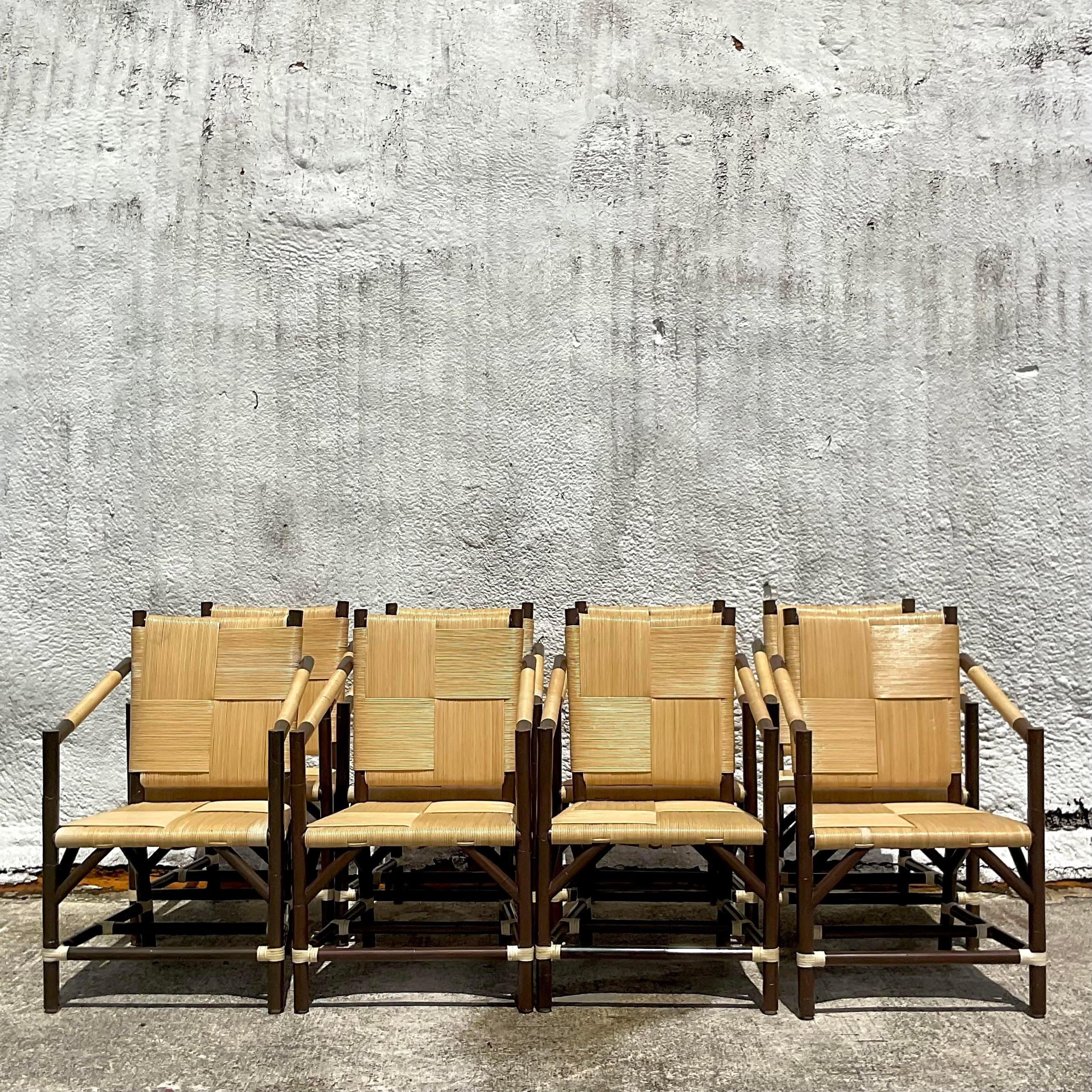 Vintage Boho Wrapped Rattan Dining Chairs After John Hutton for Donghia-Set of 8 2
