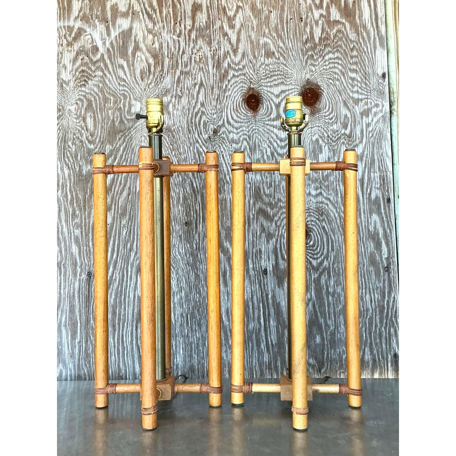 Ottone Lampade in rattan avvolte in stile bohémien - Una coppia in vendita
