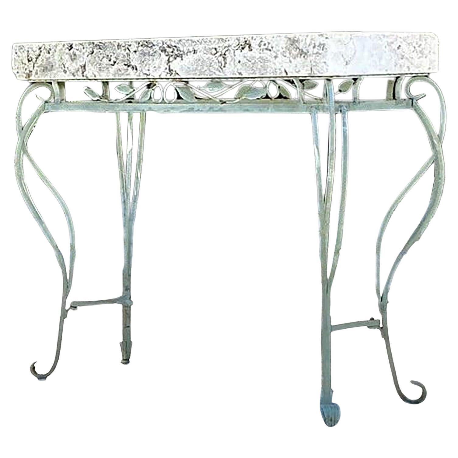 Vintage Boho Wrought Iron and Coquina Stone Console Table For Sale