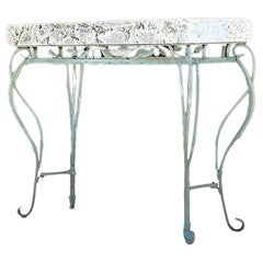 Vintage Boho Wrought Iron and Coquina Stone Console Table