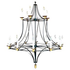 Vintage Boho Wrought Iron and Gilt Chandelier
