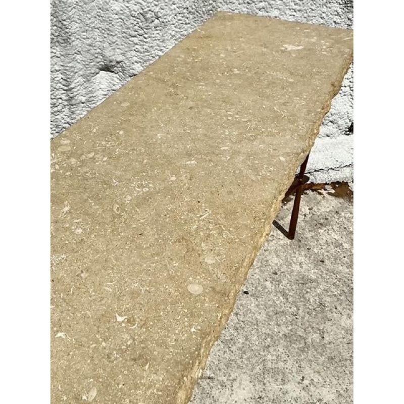 Vintage Boho Wrought Iron and Limestone Console Table In Good Condition For Sale In West Palm Beach, FL