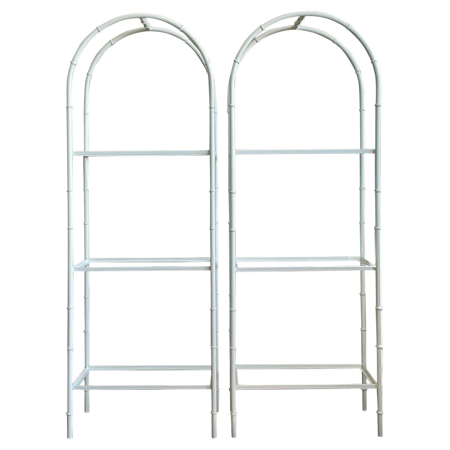 Vintage Boho Wrought Iron Arched Etagere - A Pair For Sale