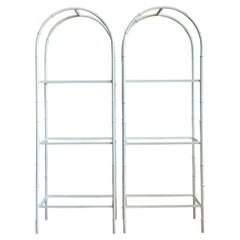 Vintage Boho Wrought Iron Arched Etagere - A Pair