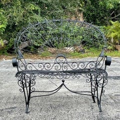 Vintage Boho Wrought Iron Bench After Salterini