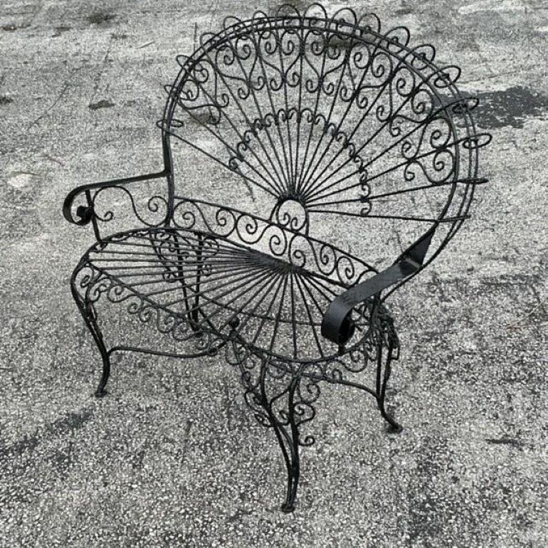 Mid-Century Modern Banc vintage Boho en fer forgé d'après Salterini en vente