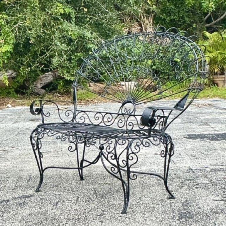 Banc vintage Boho en fer forgé d'après Salterini Bon état - En vente à west palm beach, FL