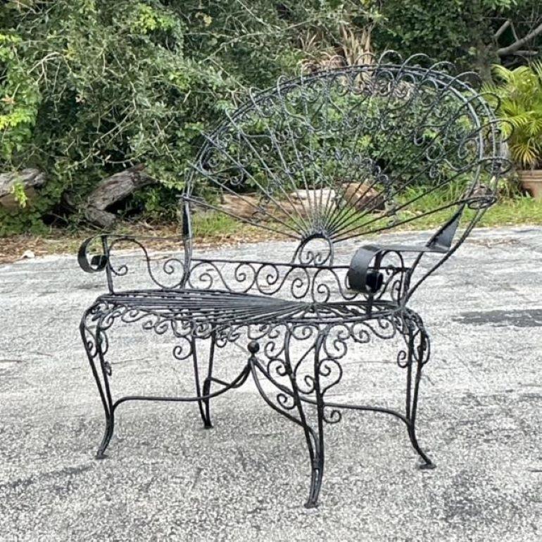 20ième siècle Banc vintage Boho en fer forgé d'après Salterini en vente