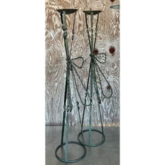 Vintage Boho Wrought Iron Bow Candlesticks- A Pair
