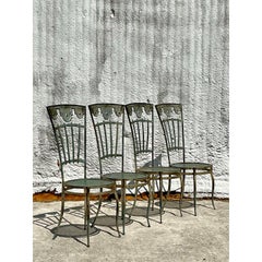 Vintage Boho Wrought Iron Carousel Chairs - Set of 4