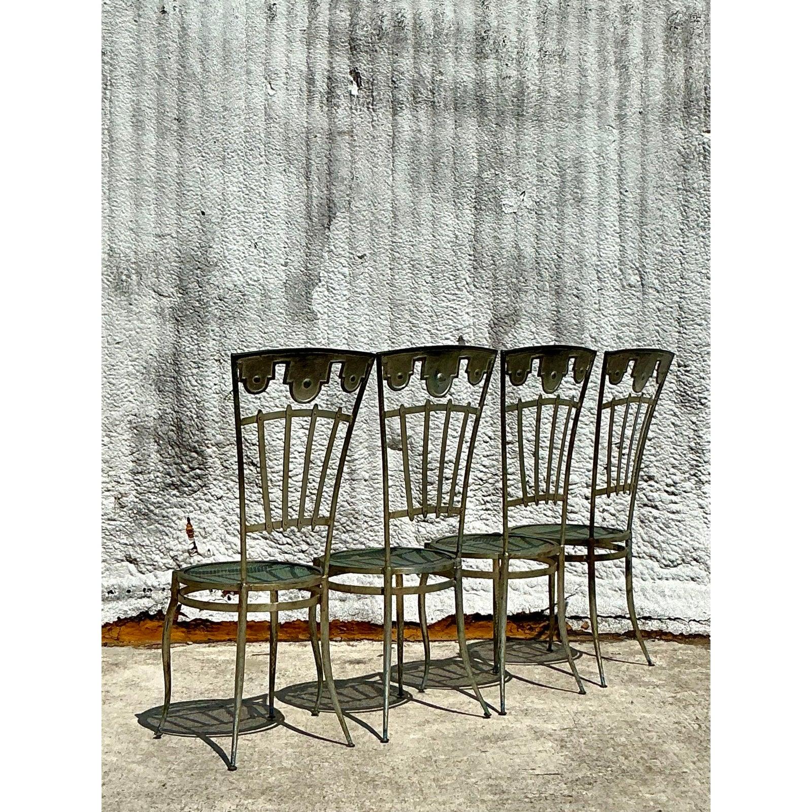 Rustico Sedie a carosello in ferro battuto vintage Boho - Set di 4 sedie in vendita