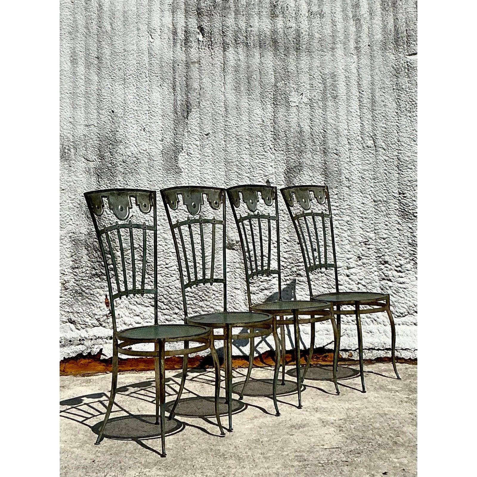 Ferro battuto Sedie a carosello in ferro battuto vintage Boho - Set di 4 sedie in vendita
