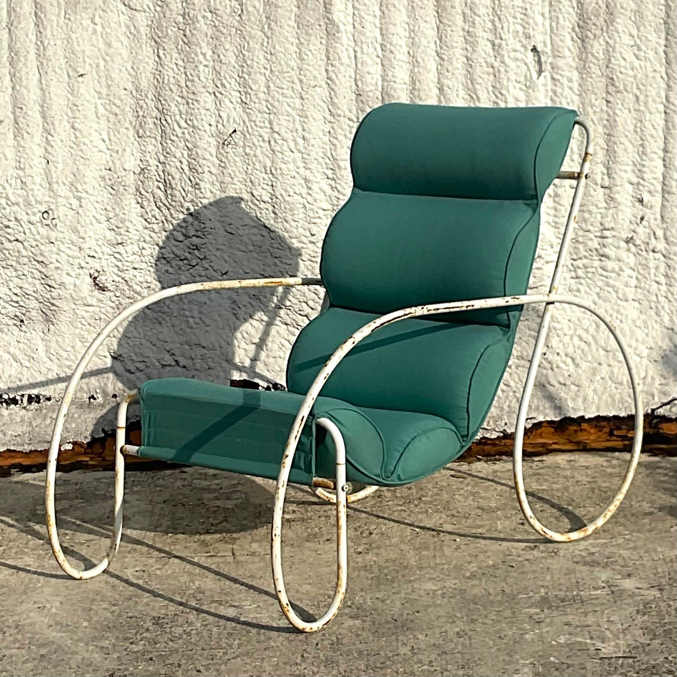 Art Deco Vintage Boho Wrought Iron Chair After Eileen Gray For Sale
