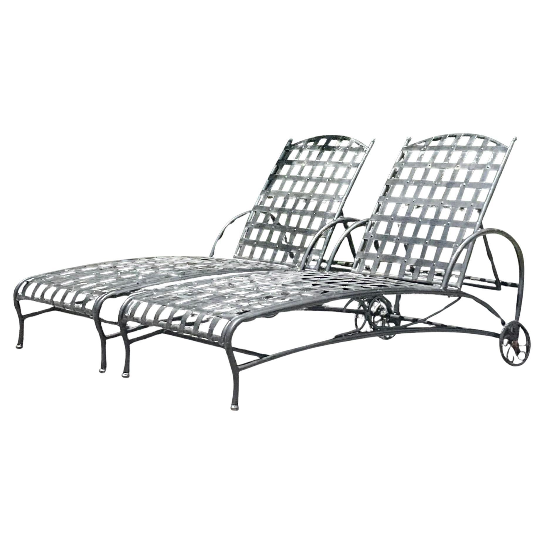 Vintage Boho Wrought Iron Chaise Lounge Chairs - a Pair For Sale