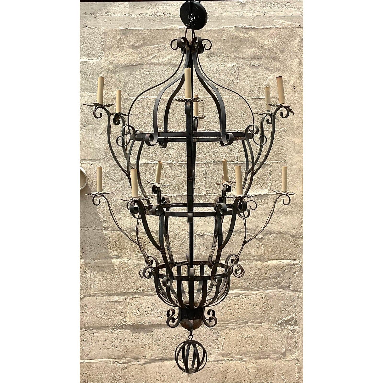 XX secolo Lampadario in ferro battuto Vintage By in vendita