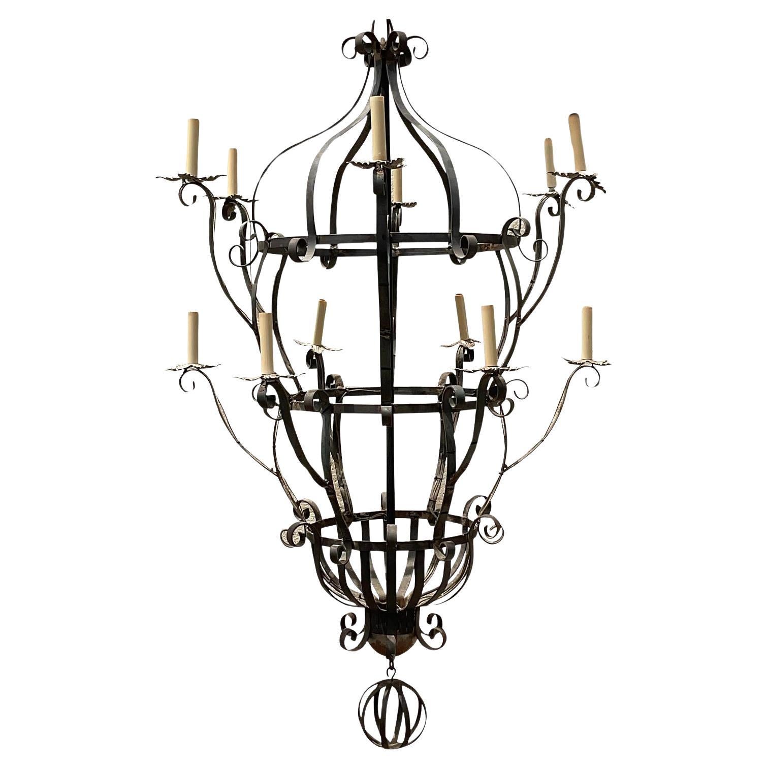 Vintage Boho Wrought Iron Chandelier