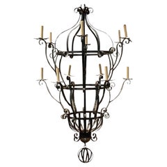 Used Boho Wrought Iron Chandelier