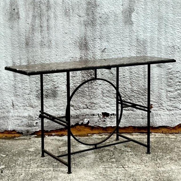 Industriale Console a cerchio in ferro battuto vintage con piano in empress stone in vendita