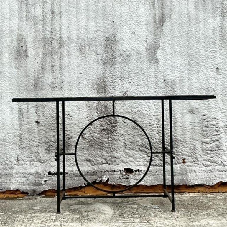 Pietra Console a cerchio in ferro battuto vintage con piano in empress stone in vendita