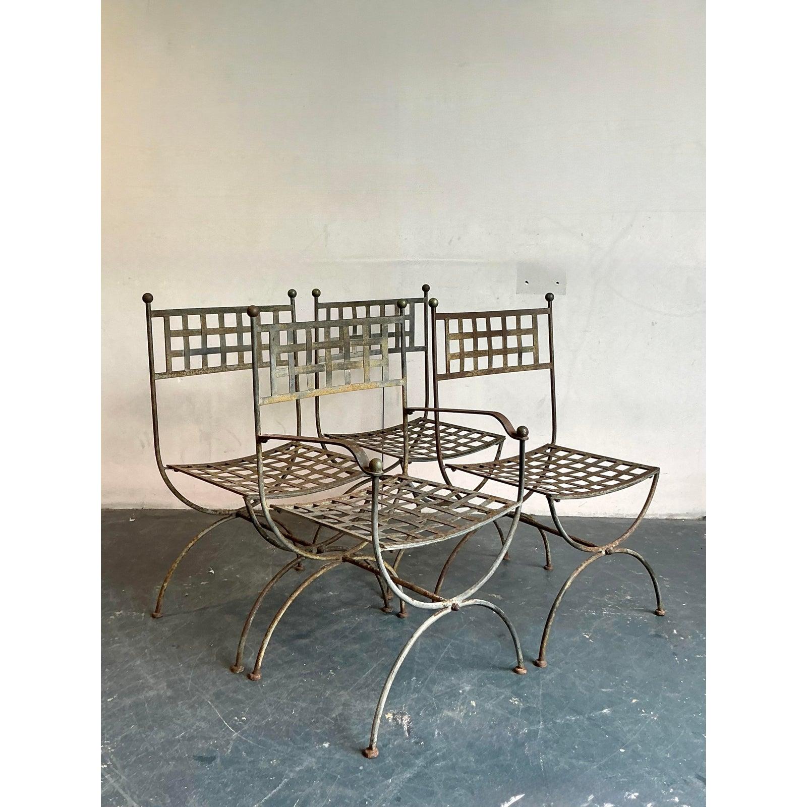 Americano Vintage Boho Wrought Iron Dining Chairs After Maurizio Tempestini - Set of 4 in vendita