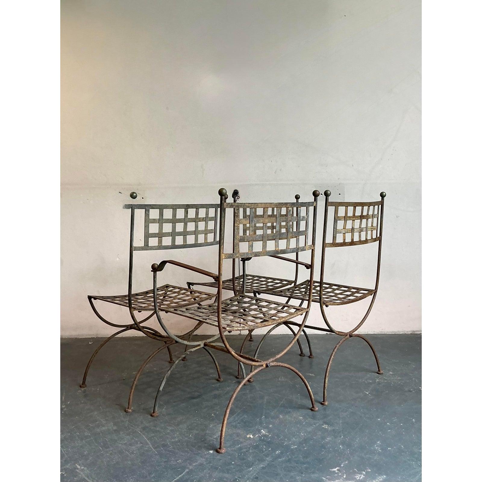 Vintage Boho Wrought Iron Dining Chairs After Maurizio Tempestini - Set of 4 In condizioni buone in vendita a West Palm Beach, FL