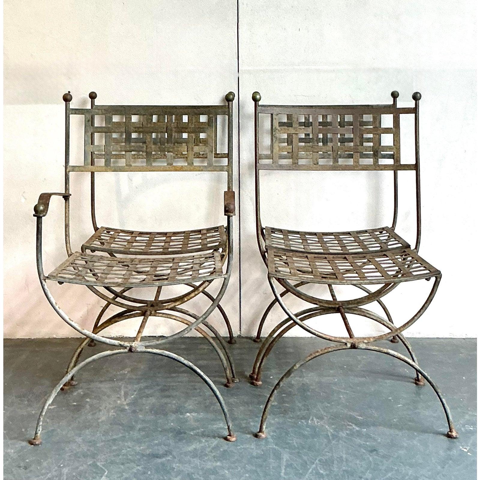 XX secolo Vintage Boho Wrought Iron Dining Chairs After Maurizio Tempestini - Set of 4 in vendita