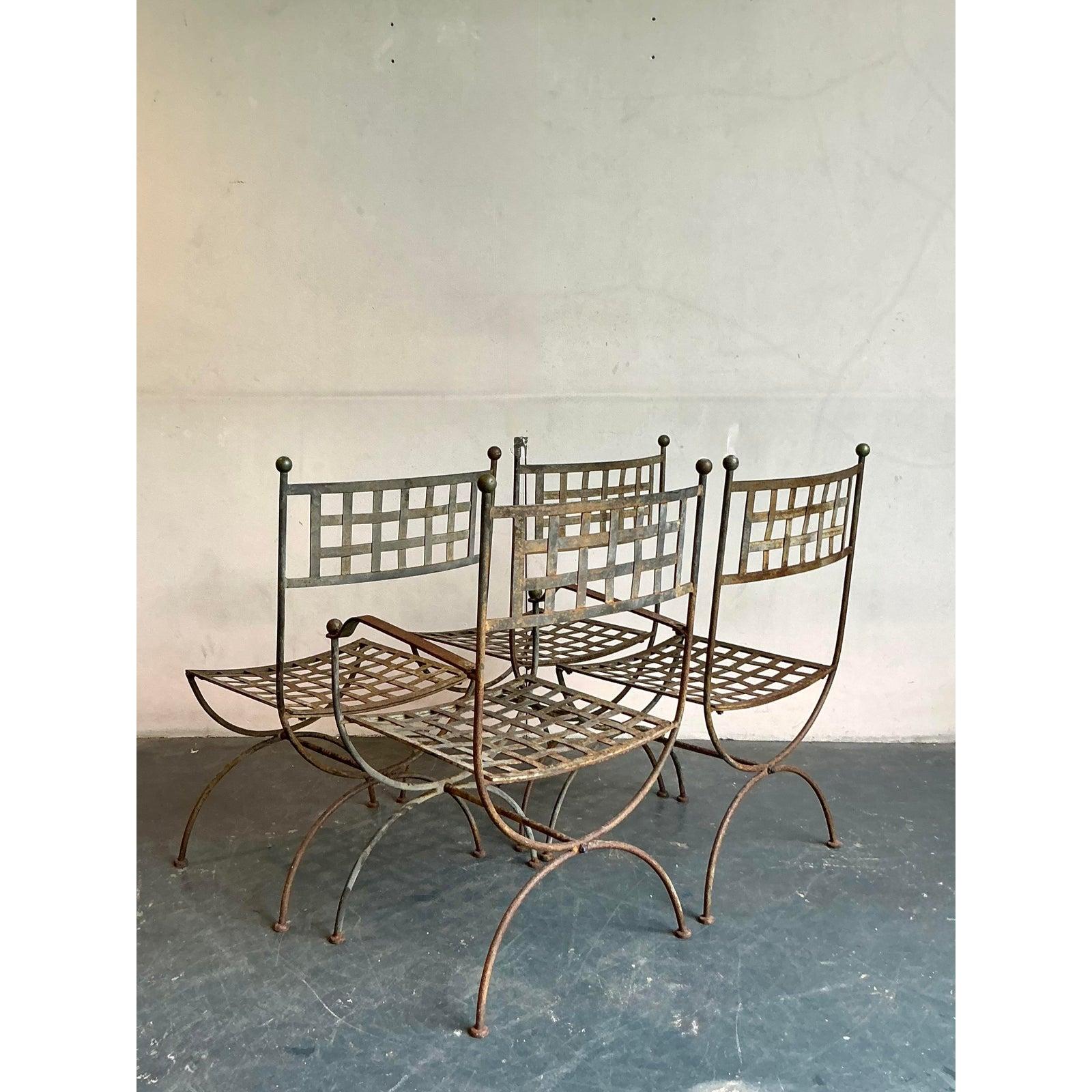 Ferro battuto Vintage Boho Wrought Iron Dining Chairs After Maurizio Tempestini - Set of 4 in vendita