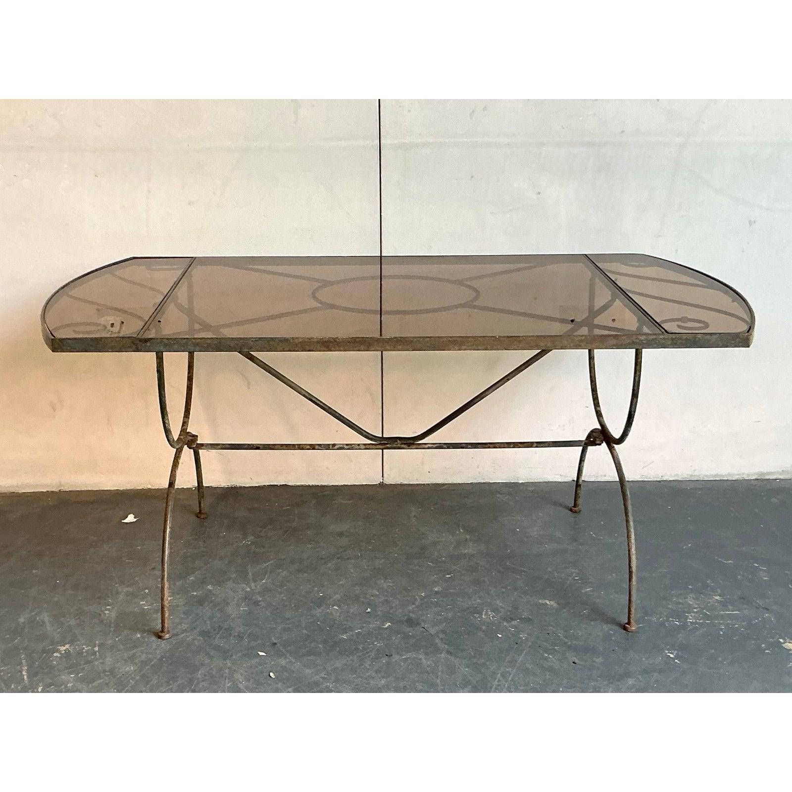 Mid-Century Modern Vintage Boho Wrought Iron Dining Table After Tempestini For Sale