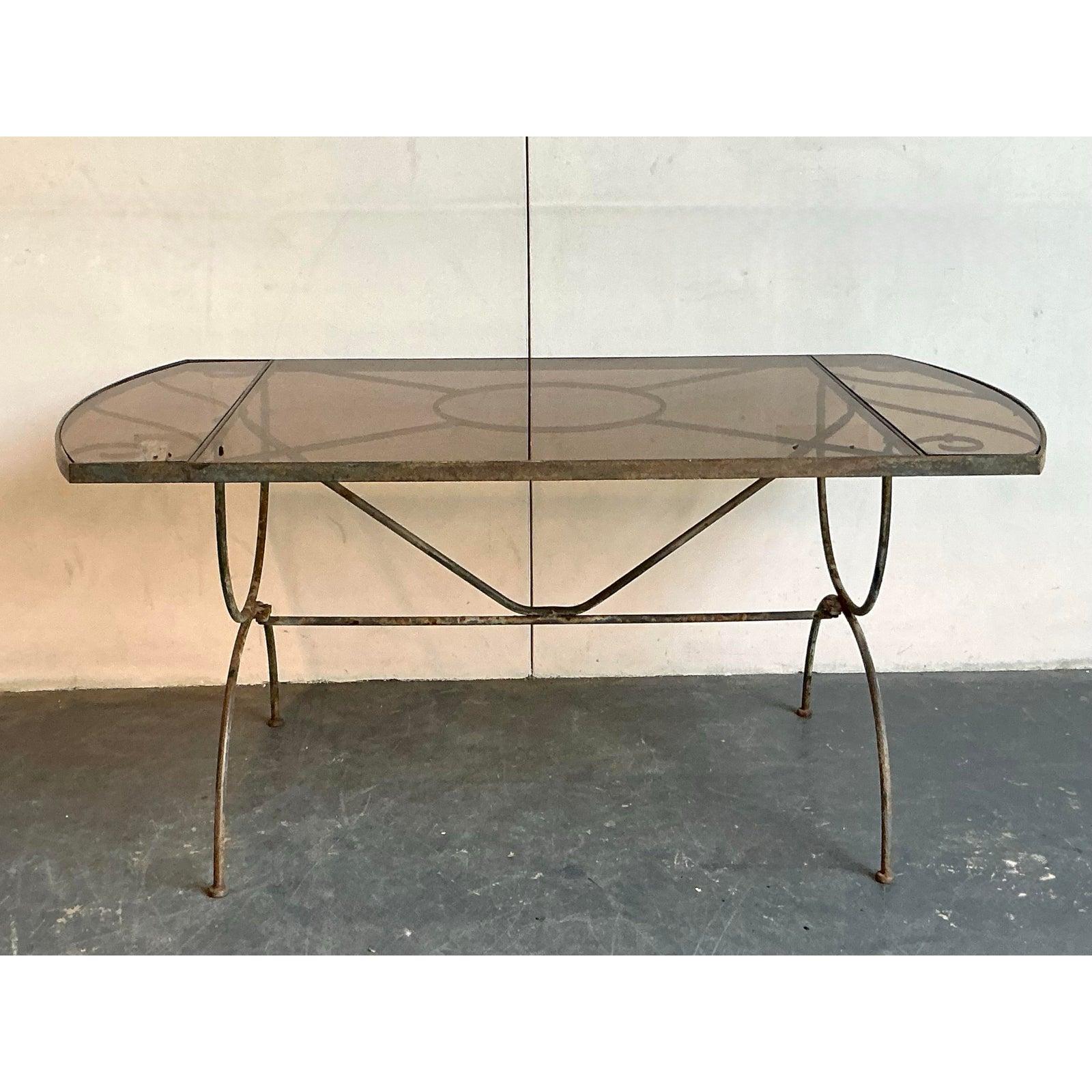 Italian Vintage Boho Wrought Iron Dining Table After Tempestini For Sale