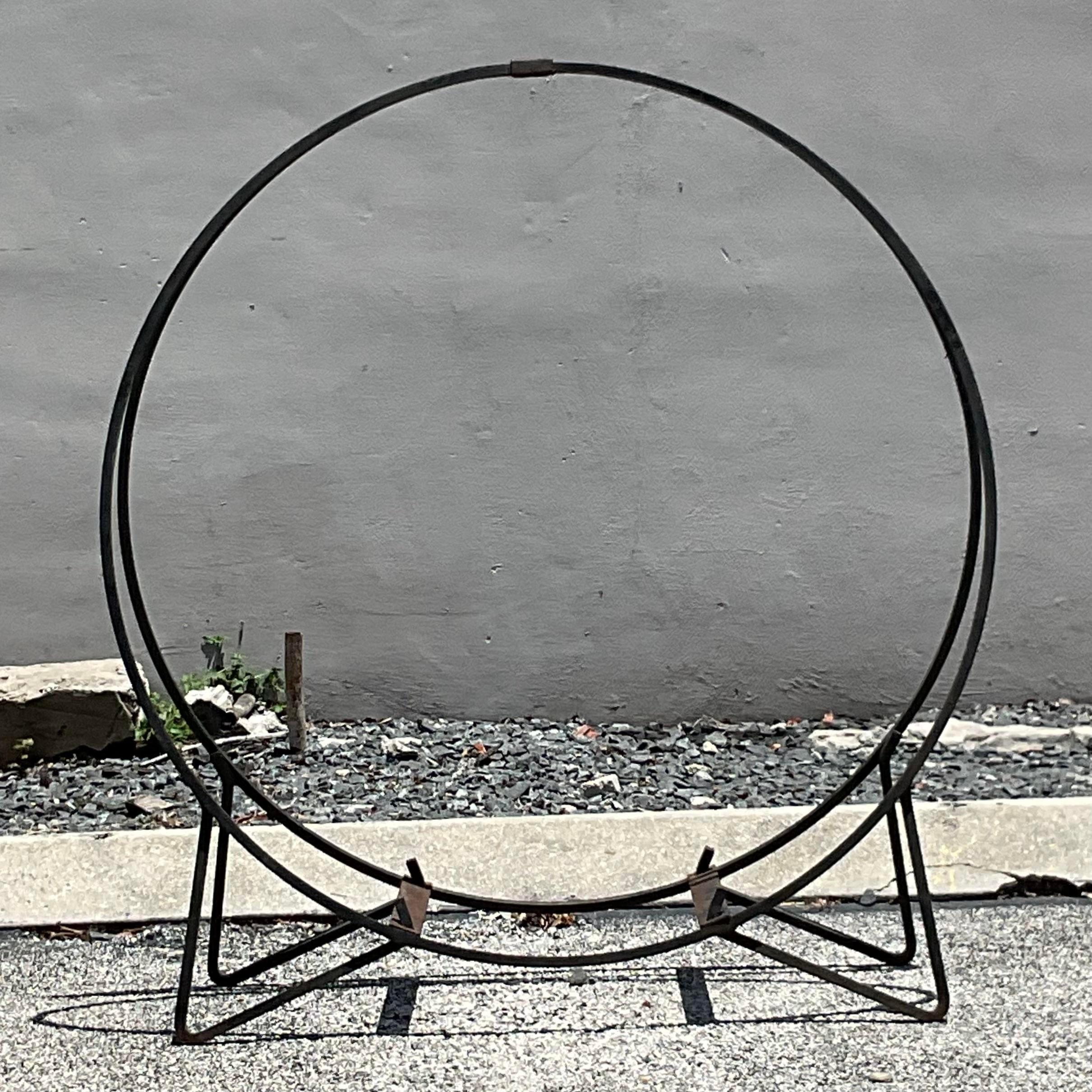20th Century Vintage Boho Wrought Iron Firewood Holder For Sale