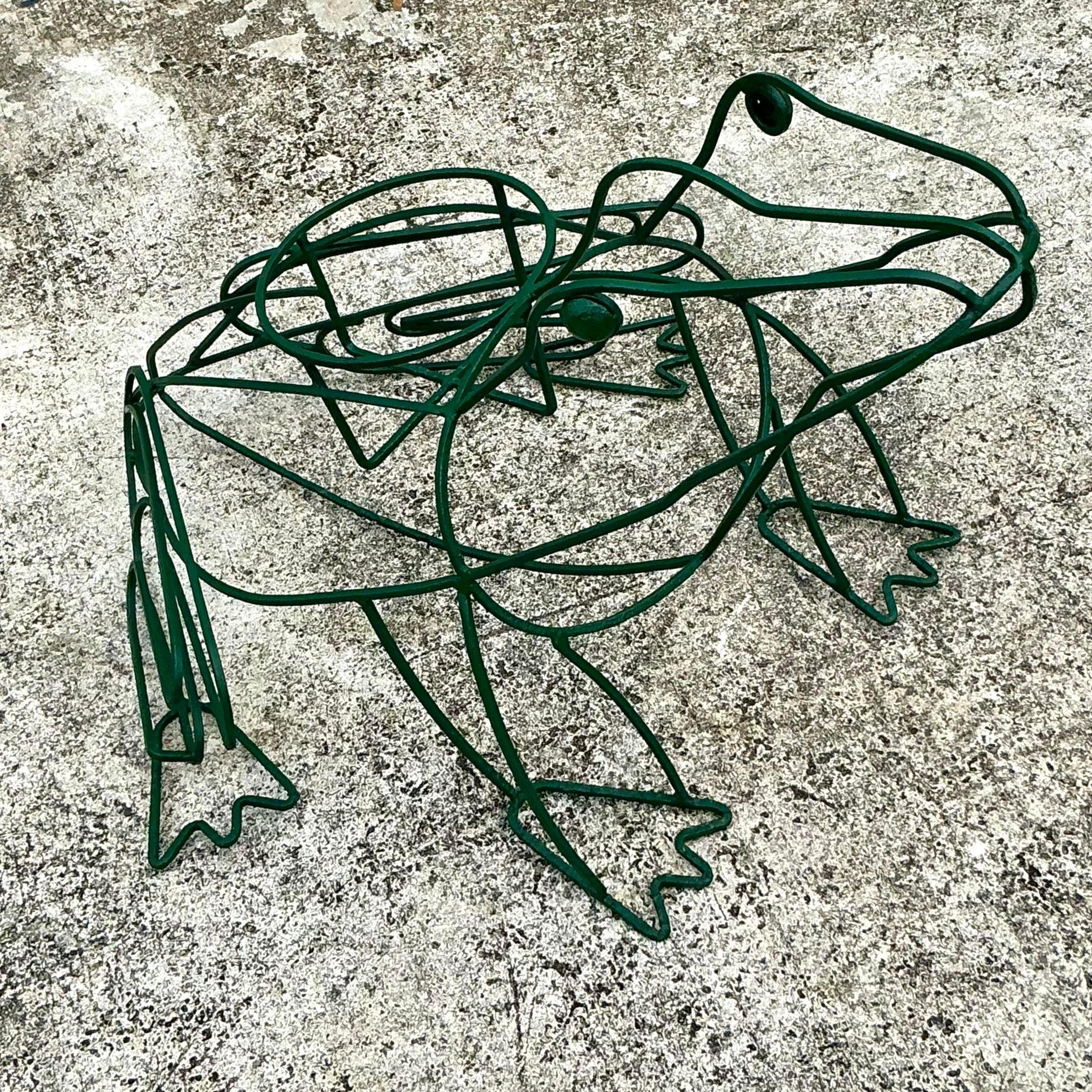 Mid-Century Modern Vintage Boho Wrought Iron Frog Planter For Sale