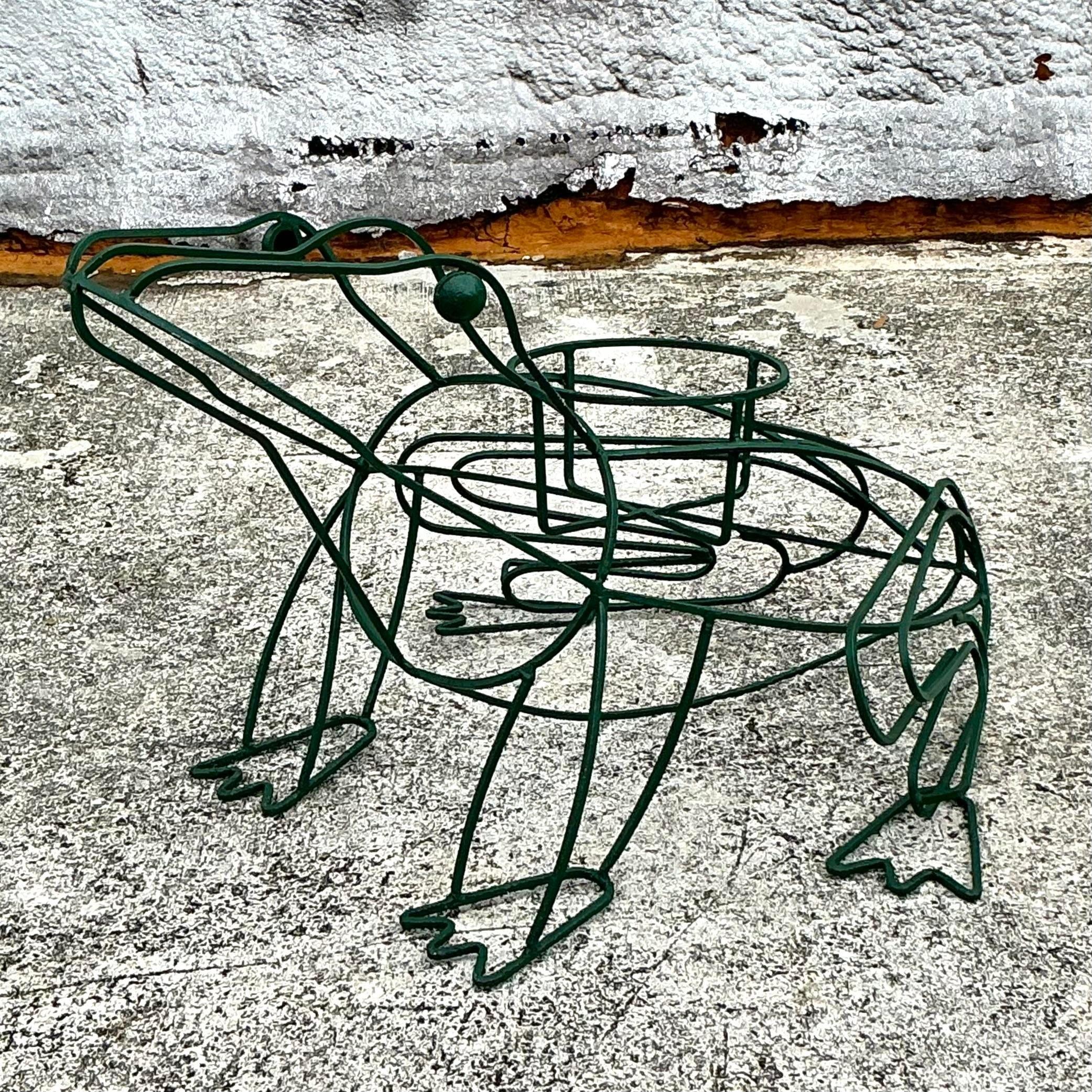 American Vintage Boho Wrought Iron Frog Planter For Sale