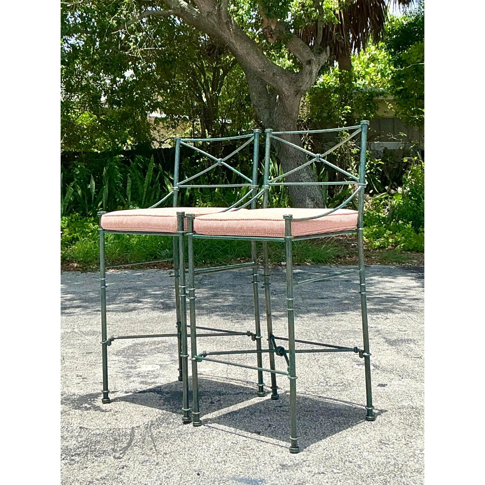 20th Century Vintage Boho Wrought Iron Knot Bar Stools - A Pair For Sale