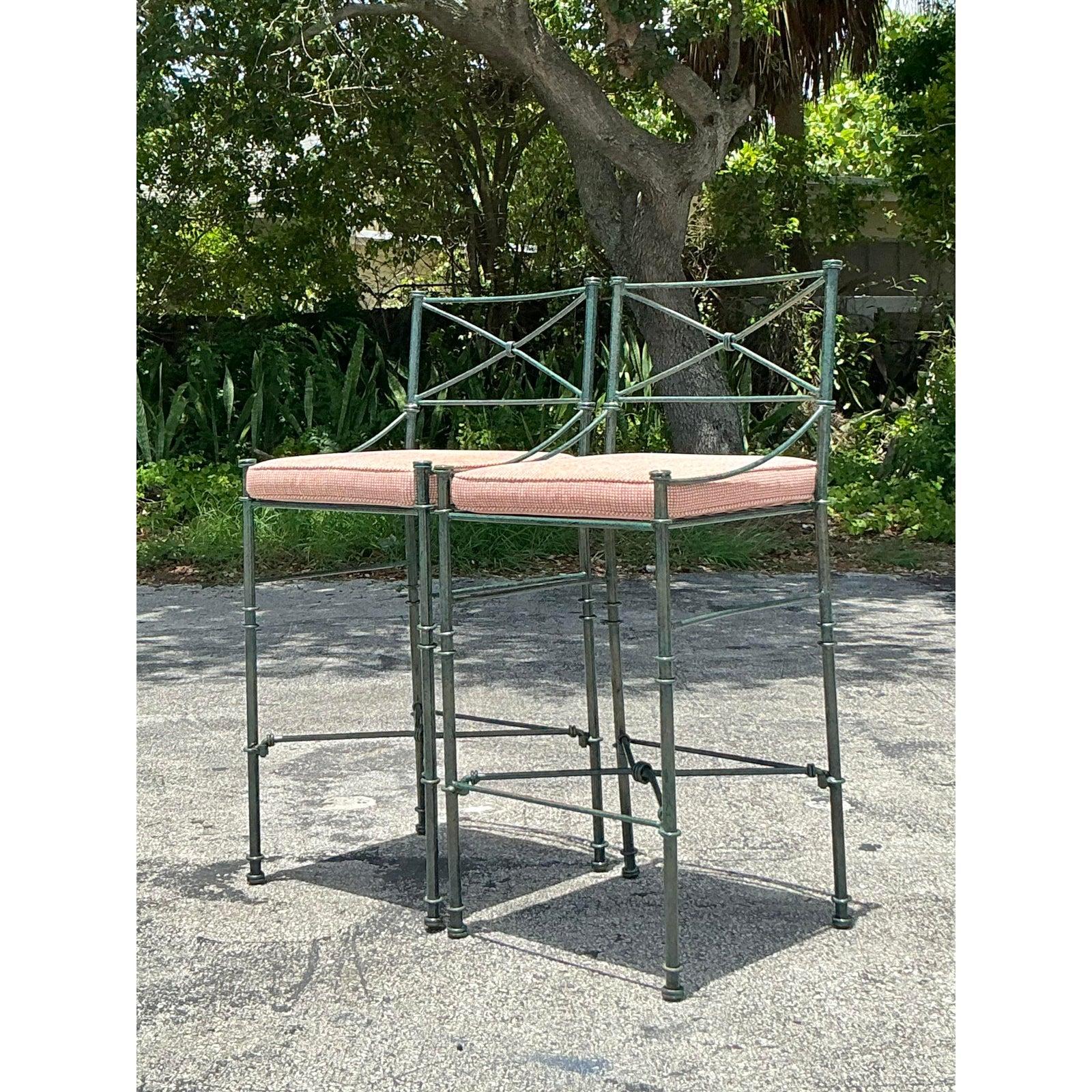 Vintage Boho Wrought Iron Knot Bar Stools - A Pair For Sale 1