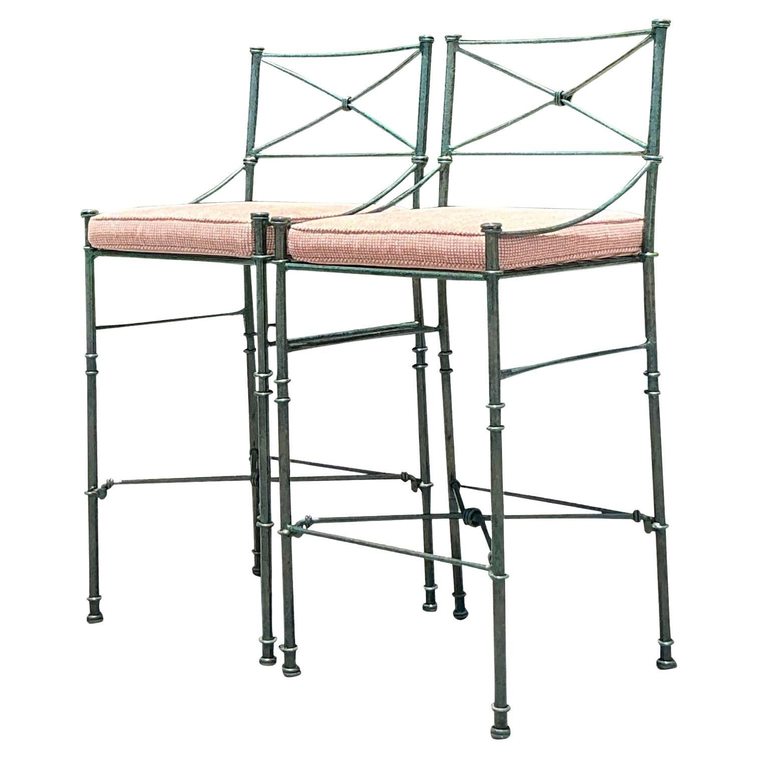 Vintage Boho Wrought Iron Knot Bar Stools - A Pair For Sale