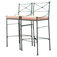 Vintage Boho Wrought Iron Knot Bar Stools - A Pair