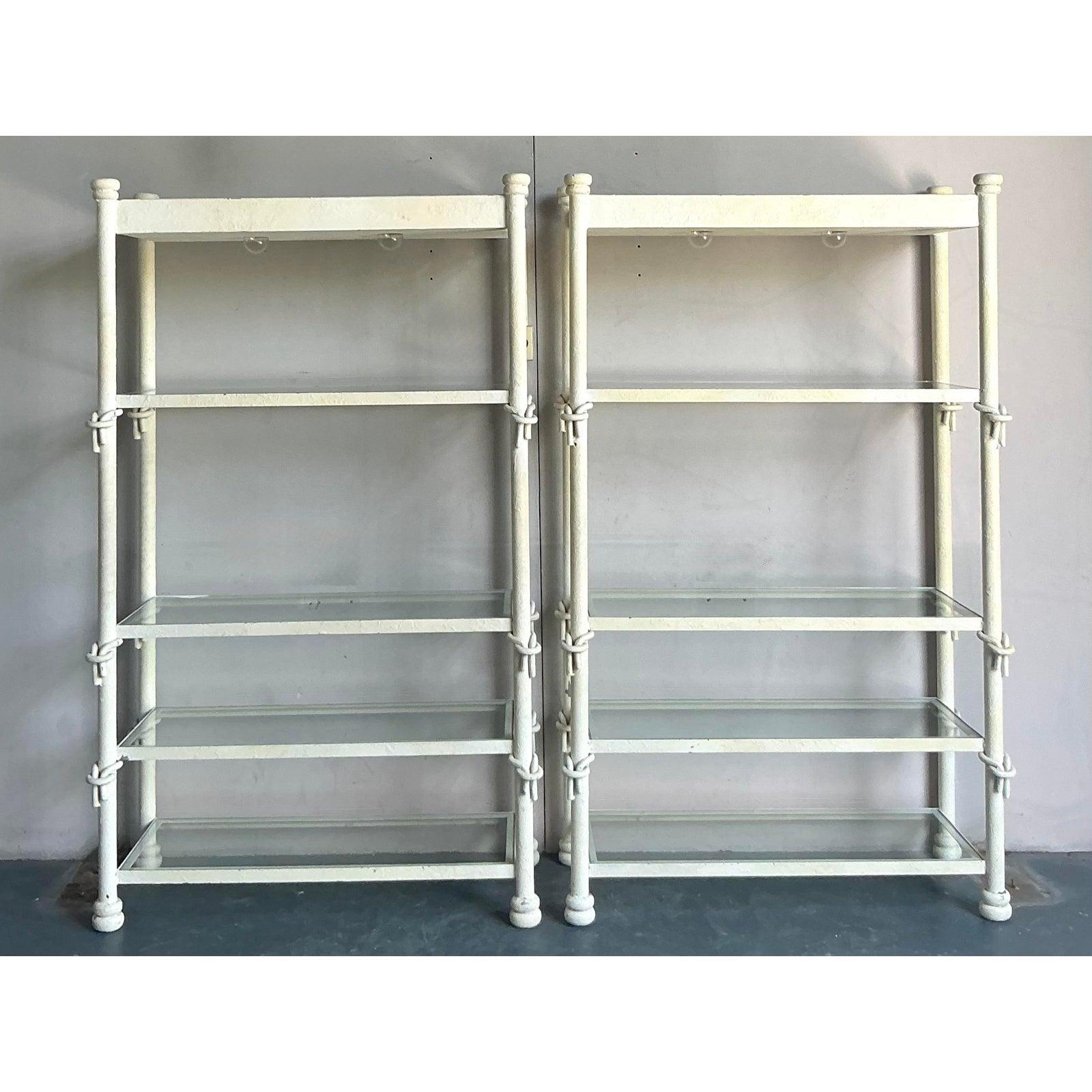 Space Age Vintage Boho Wrought Iron Knot Etagere - A Pair For Sale
