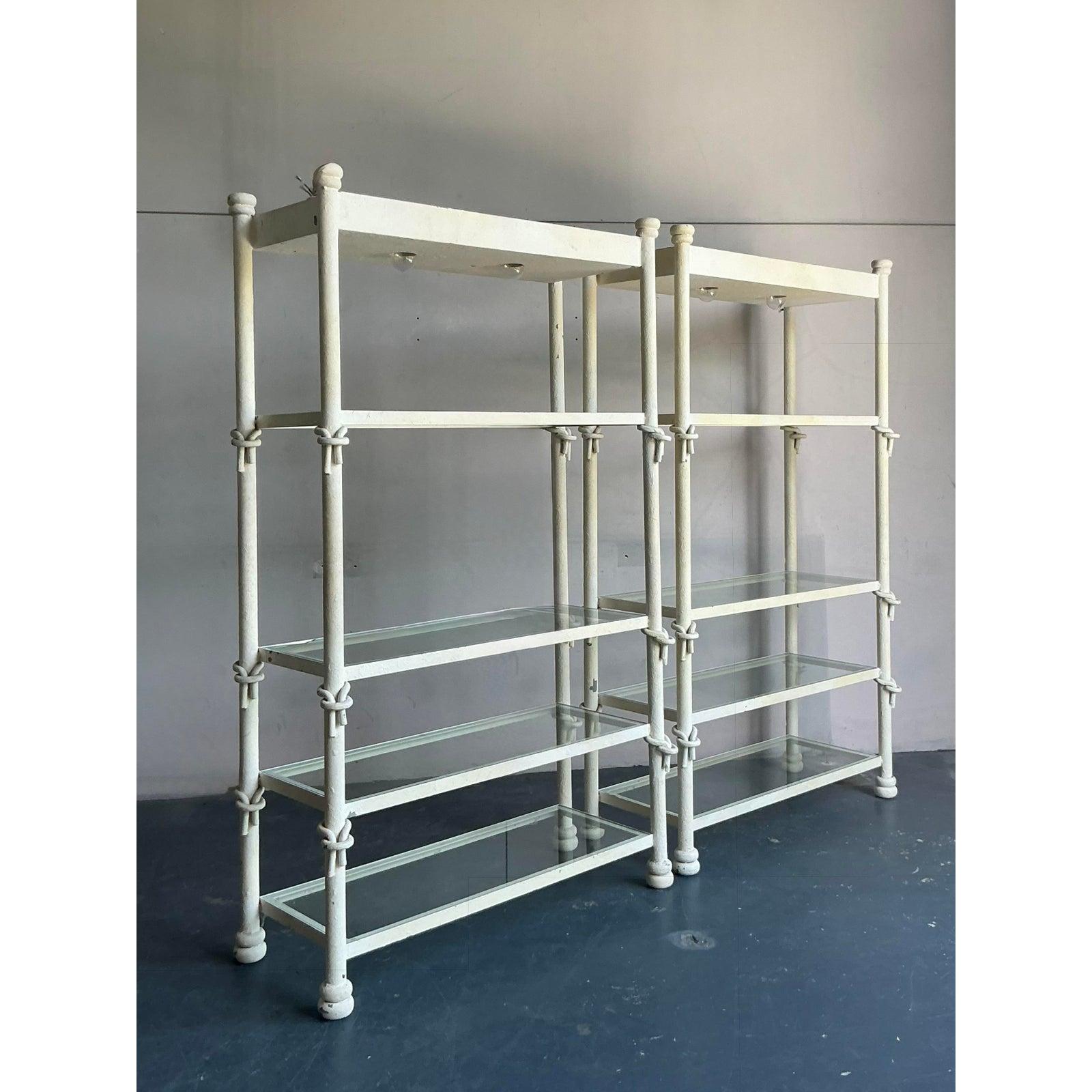 American Vintage Boho Wrought Iron Knot Etagere - A Pair For Sale
