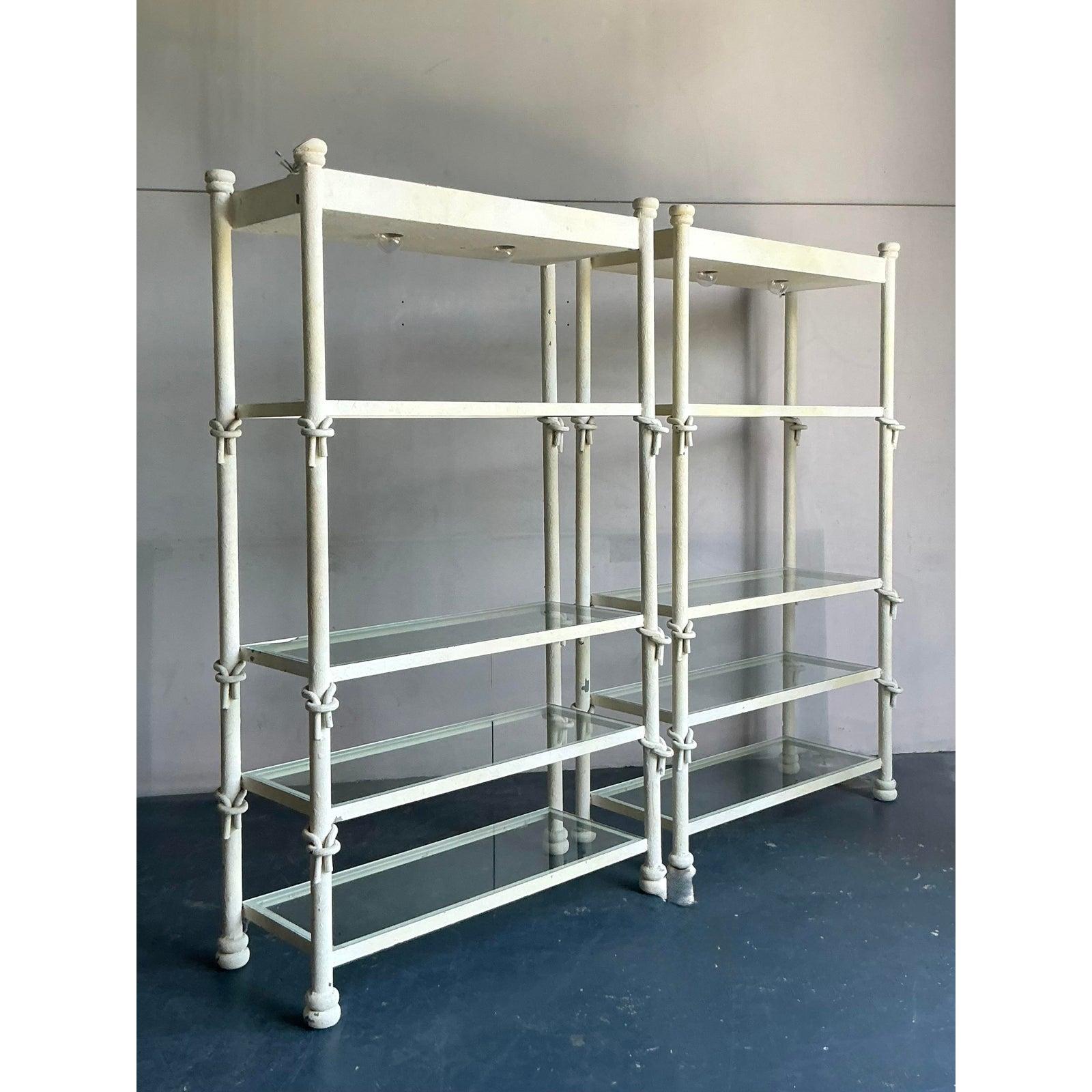 Vintage Boho Wrought Iron Knot Etagere - A Pair In Good Condition For Sale In West Palm Beach, FL