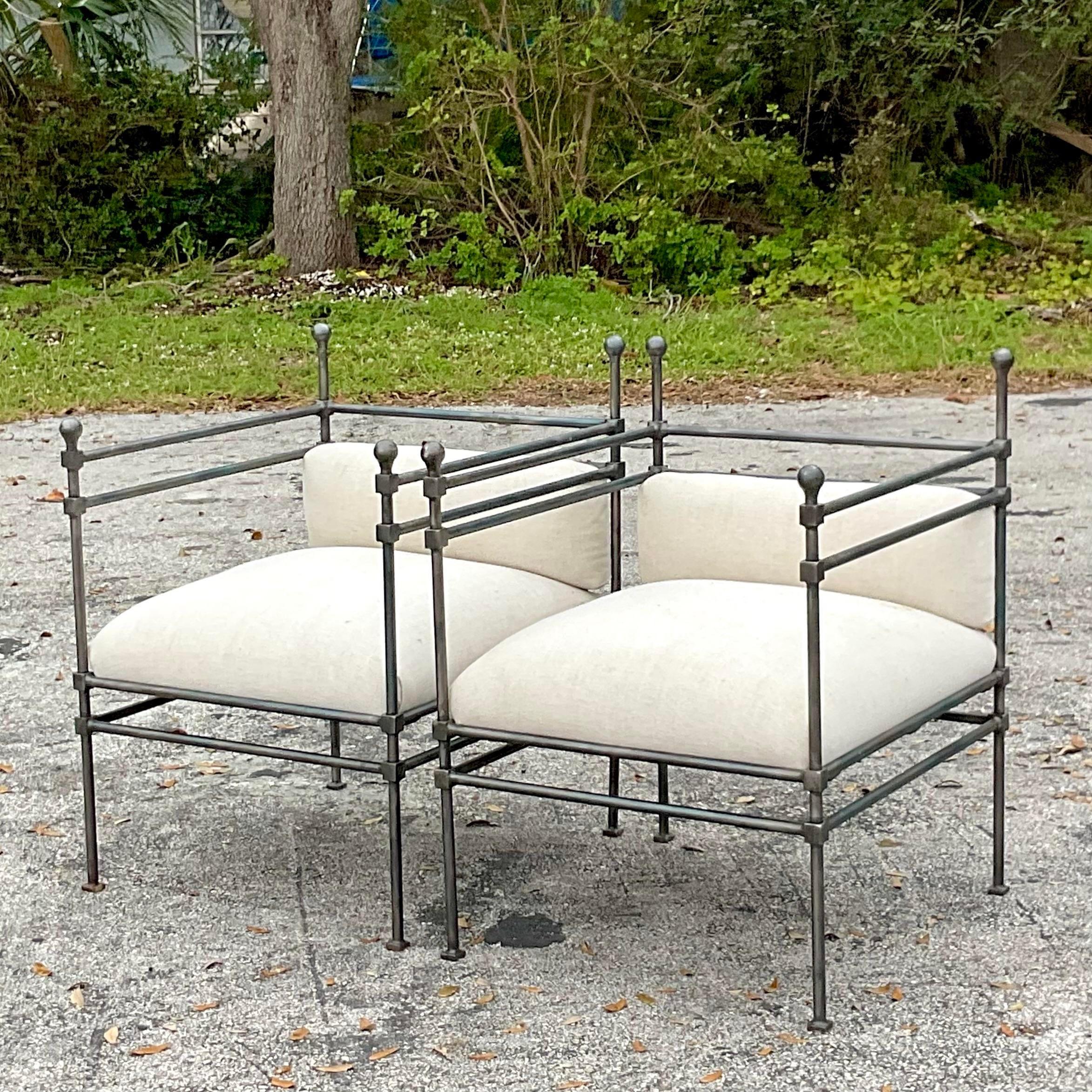 Vintage Boho Wrought Iron Lounge Chair After Giacometti In Good Condition In west palm beach, FL