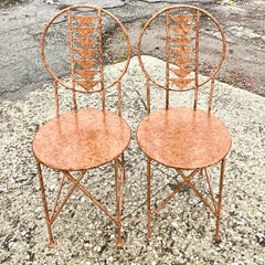 Vintage Boho Wrought Iron Midway Chairs After Frank Lloyd Wright, a Pair