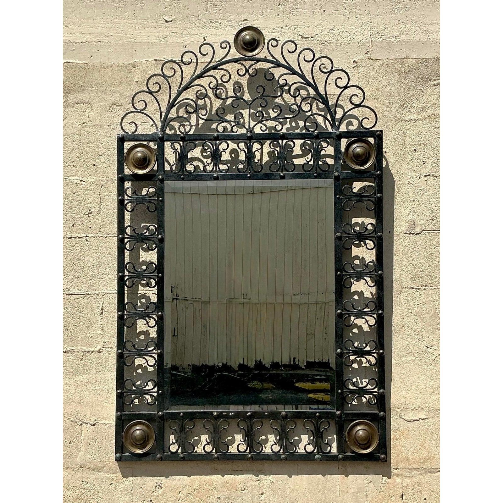 20ième siècle Miroir Vintage Boho en Fer Forgé en vente